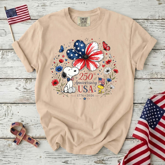 IVORY_98ee8d21-512f-41bc-9465-9ee84fe1770f - AuraNations - Comfort Colors 250th Anniversary USA Flag Flower Patriotic Bird Dog T-Shirt - Ivory / S - 250TH ANNIVERSARY, ALL, COMFORT COLORS, NO CUSTOM, PRODUCTS, SNPY, TSHIRT