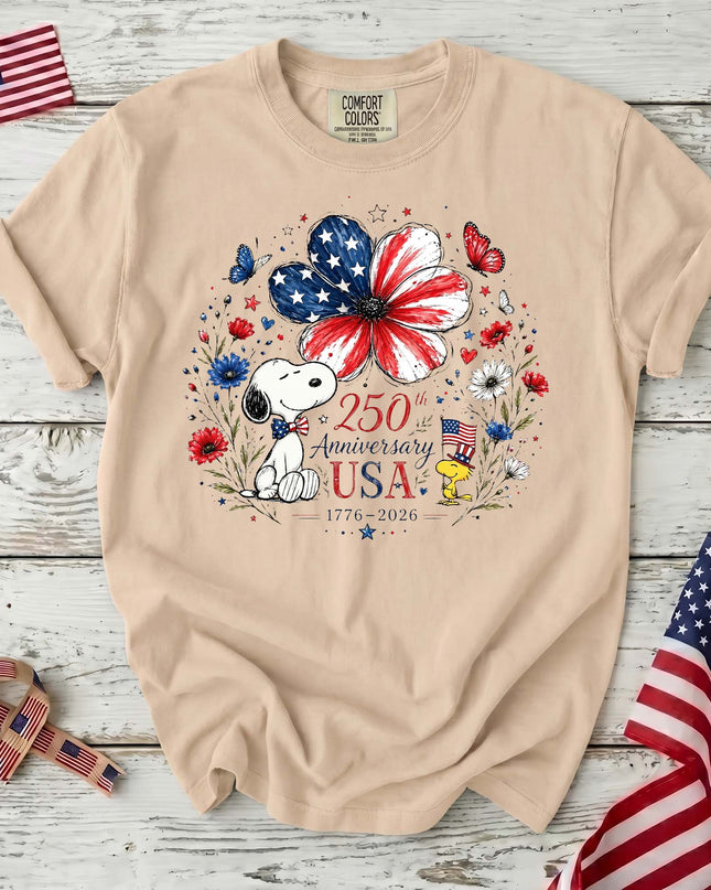 IVORY_98ee8d21-512f-41bc-9465-9ee84fe1770f - AuraNations - Comfort Colors 250th Anniversary USA Flag Flower Patriotic Bird Dog T-Shirt - Ivory / S - 250TH ANNIVERSARY, ALL, COMFORT COLORS, NO CUSTOM, PRODUCTS, SNPY, TSHIRT