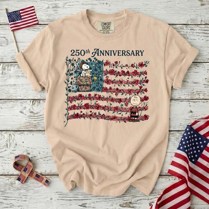 IVORY_9be8f8de-cdaf-465d-98be-1f7908c5a473 - AuraNations - Comfort Colors 250th Anniversary Floral Vine Flag Aviator Dog T-Shirt - Ivory / S - 250TH ANNIVERSARY, ALL, COMFORT COLORS, NO CUSTOM, PRODUCTS, SNPY, TSHIRT