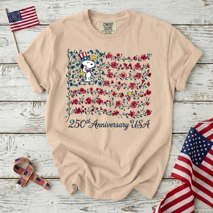Comfort Colors 250th Anniversary USA Floral Vine Flag Uncle Sam Dog T-Shirt