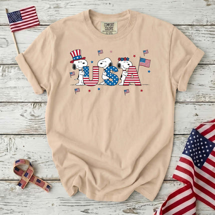 Comfort Colors USA Flag Block Letters Cute Dogs T-Shirt