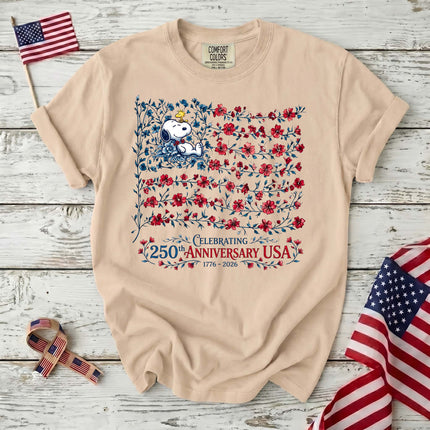 IVORY_ae63ebaa-920f-4c29-9c71-1d4e10a06ddc - AuraNations - Comfort Colors Celebrating 250th Anniversary USA Floral Vine Flag Dog T-Shirt - Ivory / S - 250TH ANNIVERSARY, ALL, COMFORT COLORS, NO CUSTOM, PRODUCTS, SNPY, TSHIRT
