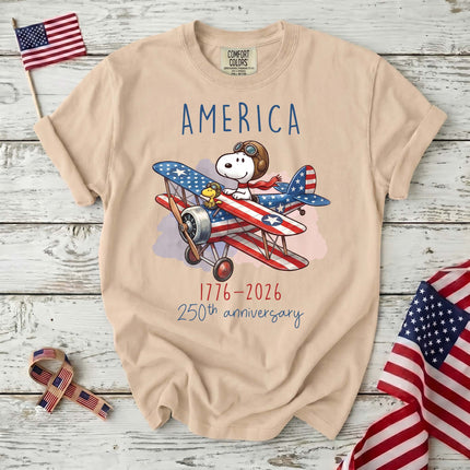 IVORY_b4ba4839-3cea-470e-86b2-9fb128a45f50 - AuraNations - Comfort Colors America 1776-2026 250th Anniversary Patriotic Airplane Dog T-Shirt - Ivory / S - 250TH ANNIVERSARY, ALL, COMFORT COLORS, NO CUSTOM, PRODUCTS, SNPY, TSHIRT