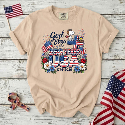 Comfort Colors God Bless The USA 250 Years Patriotic Cross T-Shirt