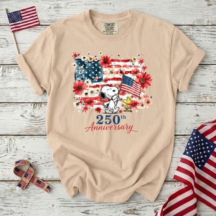 IVORY_cf9ef08e-a284-4783-a290-fbc17c87c300 - AuraNations - Comfort Colors 250th Anniversary USA Floral Waving Flag Dog T-Shirt - Ivory / S - 250TH ANNIVERSARY, ALL, COMFORT COLORS, NO CUSTOM, PRODUCTS, SNPY, TSHIRT