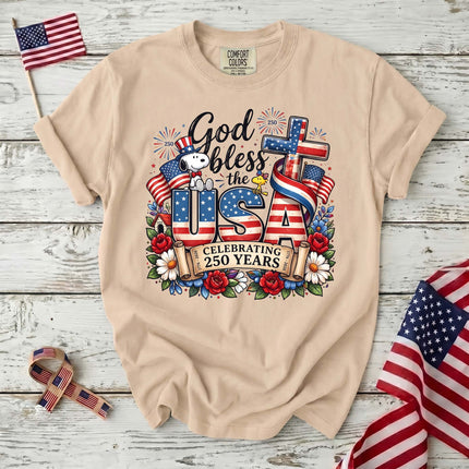 Comfort Colors God Bless The USA Celebrating 250 Years Cross Dog T-Shirt