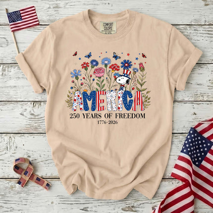 Comfort Colors America 250 Years Of Freedom Wildflowers Patriotic Dog T-Shirt