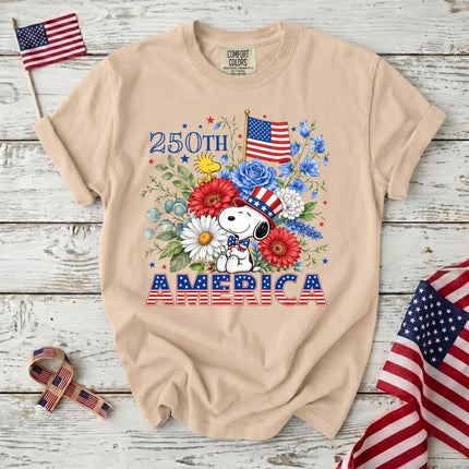 IVORY_f12ed649-57c8-4b3a-8549-9086e86e7cfc - AuraNations - Comfort Colors 250th America Patriotic Top Hat Floral Dog T-Shirt - Ivory / S - 250TH ANNIVERSARY, ALL, COMFORT COLORS, NO CUSTOM, PRODUCTS, SNPY, TSHIRT