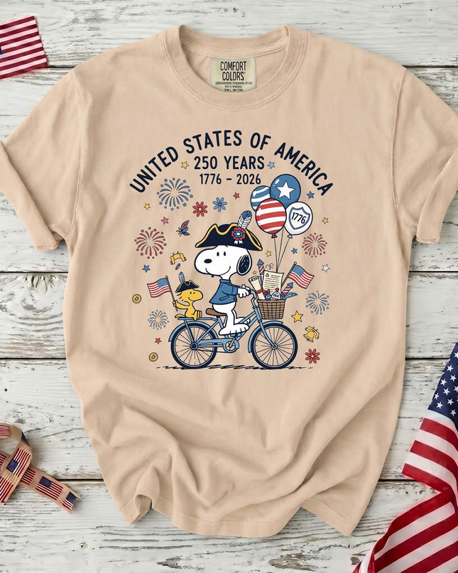 IVORY_f74dfdd6-5a64-4762-9626-445a01bfc3aa - AuraNations - Comfort Colors 250th Anniversary USA Colonial Dog Bicycle T-Shirt - Ivory / S - 250TH ANNIVERSARY, ALL, COMFORT COLORS, NO CUSTOM, PRODUCTS, SNPY, TSHIRT