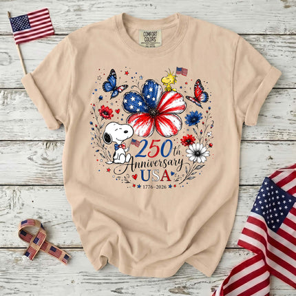 IVORY_f8265c4d-deb7-43be-b62d-926e3d35f6dc - AuraNations - Comfort Colors 250th Anniversary USA Flag Flower Butterflies Dog T-Shirt - Ivory / S - 250TH ANNIVERSARY, ALL, COMFORT COLORS, NO CUSTOM, PRODUCTS, SNPY, TSHIRT