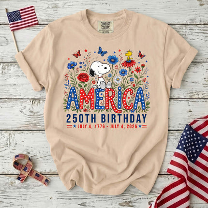 Comfort Colors America 250th Birthday Floral Sitting Dog T-Shirt