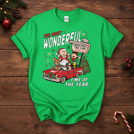 Christmas Tree Farm Vintage Car Most Wonderful Time T-Shirt