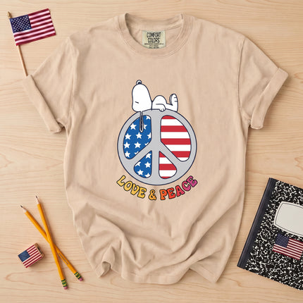 Comfort Colors Love and Peace American Flag Patriotic T-Shirt