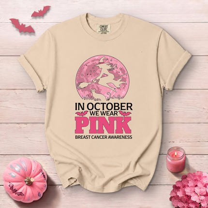 Comfort Colors Breast Cancer Awareness Pink Moon Witch T-Shirt