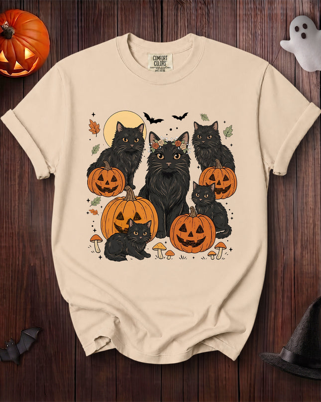 Comfort Colors Black Cat Halloween Pumpkin Family T-Shirt