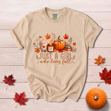 Comfort Colors Fall Autumn Just A Girl Who Loves Fall Pumpkin Coffee Cozy T-Shirt