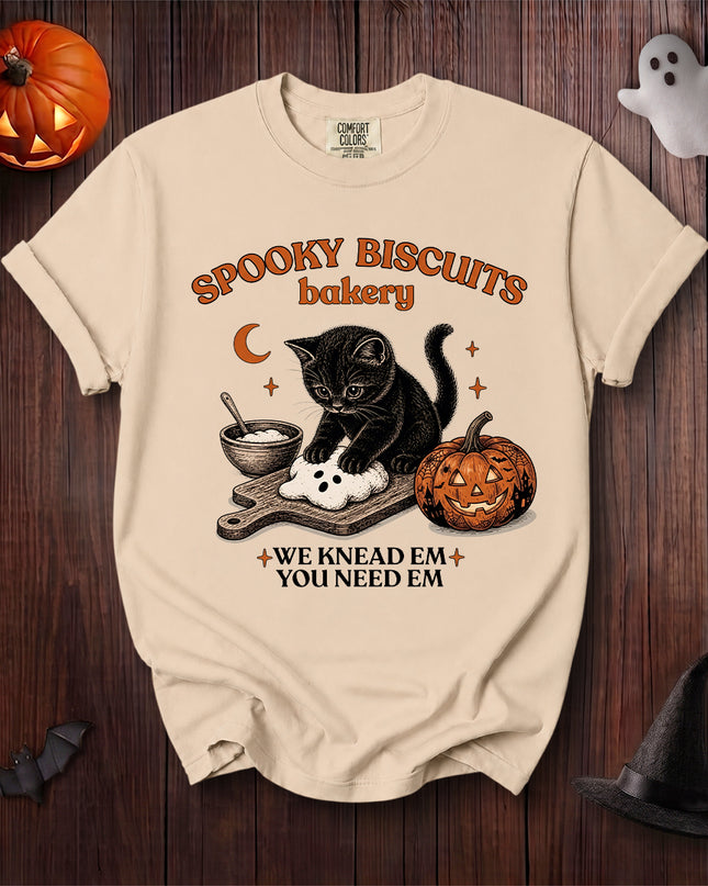 Comfort Colors Black Cat Halloween Spooky Biscuits Bakery T-Shirt