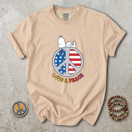 Comfort Colors American Flag Peace Love Patriotic Retro T-Shirt