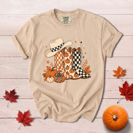 Comfort Colors Fall Cowboy Boots Pumpkin Thanksgiving T-Shirt