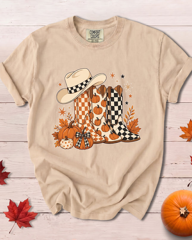 Comfort Colors Fall Cowboy Boots Pumpkin Thanksgiving T-Shirt