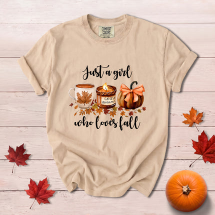Comfort Colors Fall Autumn Just A Girl Who Loves Fall Pumpkin Coffee T-Shirt