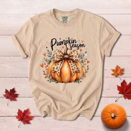 Comfort Colors Fall Autumn Pumpkin Season Leopard Bow Thanksgiving T-Shirt