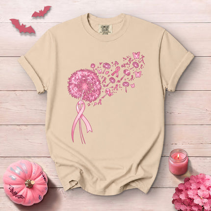 Comfort Colors Breast Cancer Awareness Pink Dandelion Ribbon Butterfly T-Shirt