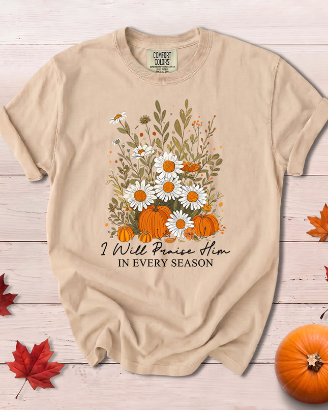 Comfort Colors Christian Fall Floral Pumpkin Faith Thanksgiving T-Shirt