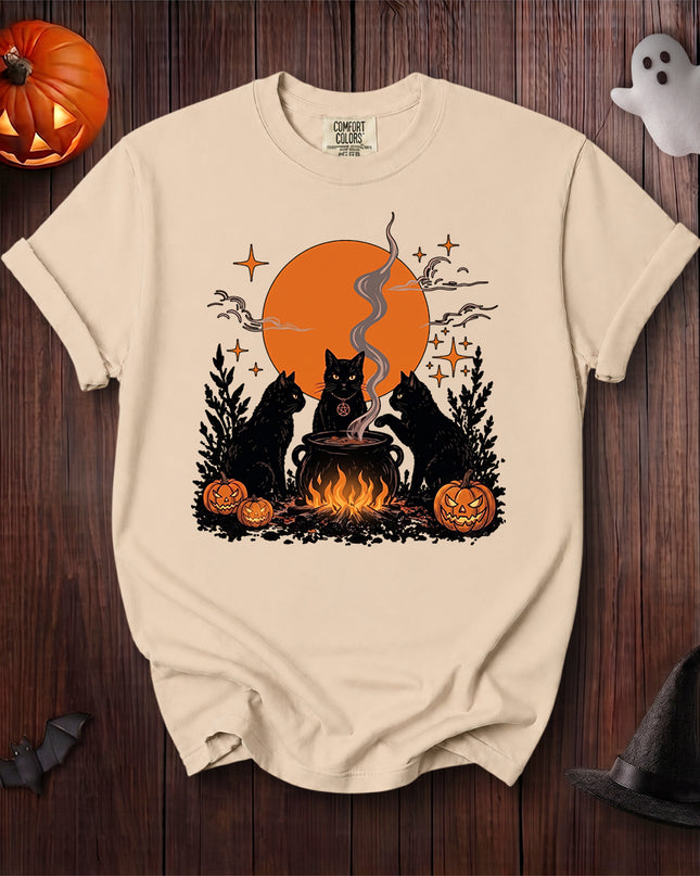Comfort Colors Black Cat Halloween Cauldron Coven T-Shirt