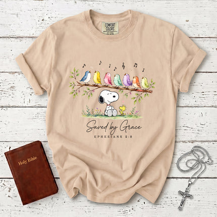 Comfort Colors Saved by Grace Ephesians 2 8 Singing Birds Christian T-Shirt