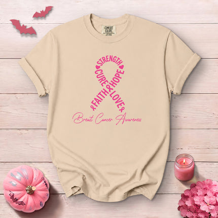 Comfort Colors Breast Cancer Awareness Strength Hope Pink Ribbon T-Shirt