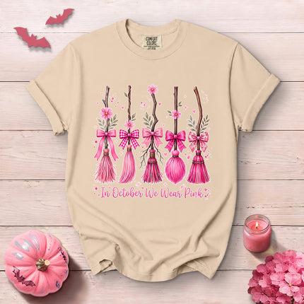 Comfort Colors Pink Witch Broom Breast Cancer Awareness T-Shirt
