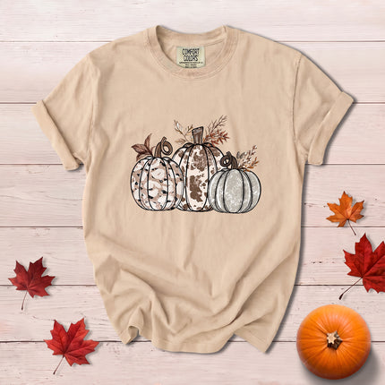Comfort Colors Cow Print Pumpkin Rustic Fall Thanksgiving T-Shirt