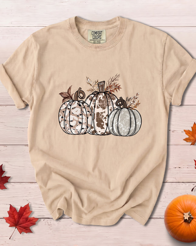 Comfort Colors Cow Print Pumpkin Rustic Fall Thanksgiving T-Shirt