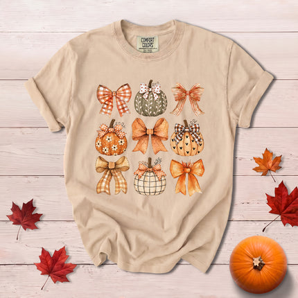 Comfort Colors Fall Autumn Pumpkin Bow Coquette Thanksgiving T-Shirt