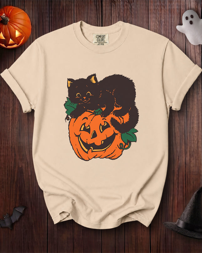 Comfort Colors Black Cat Halloween Jack O Lantern T-Shirt