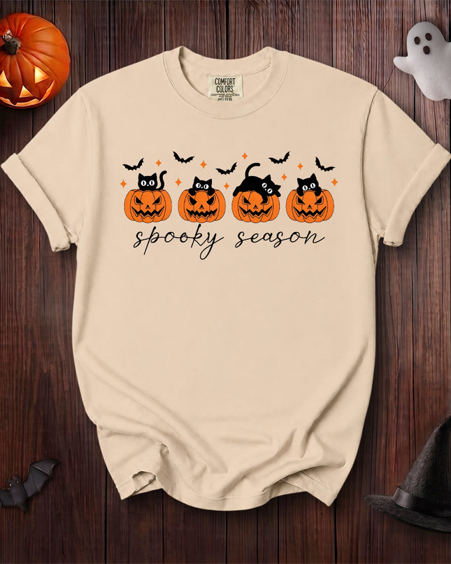 Comfort Colors Black Cat Halloween Spooky Season Pumpkin T-Shirt