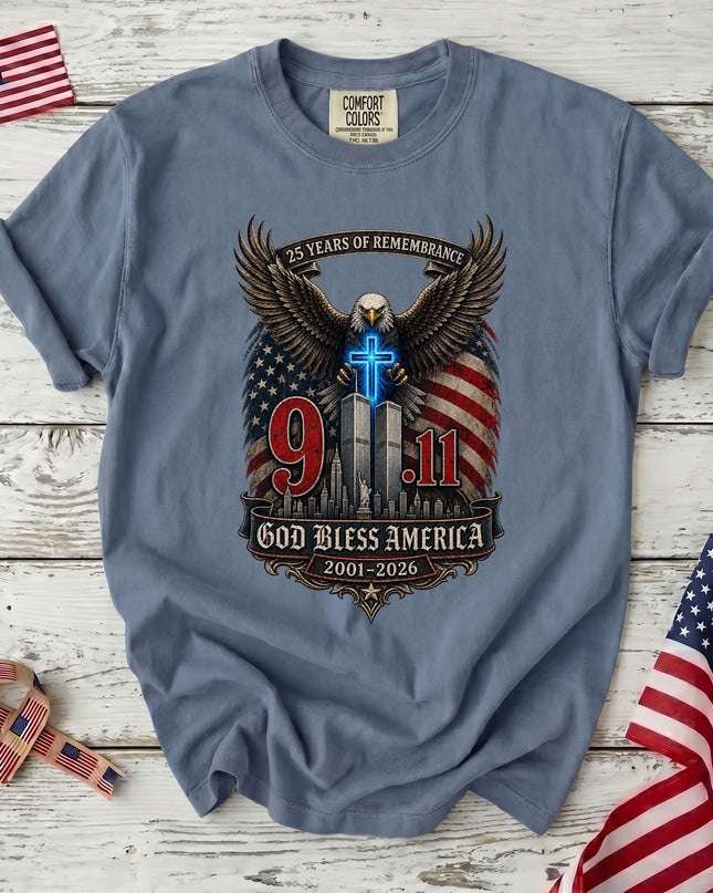 Comfort Colors 25th Anniversary Patriot Day 911 God Bless America Eagle Memorial T-Shirt