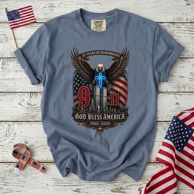 Comfort Colors 25th Anniversary Patriot Day 911 God Bless America Eagle Memorial T-Shirt