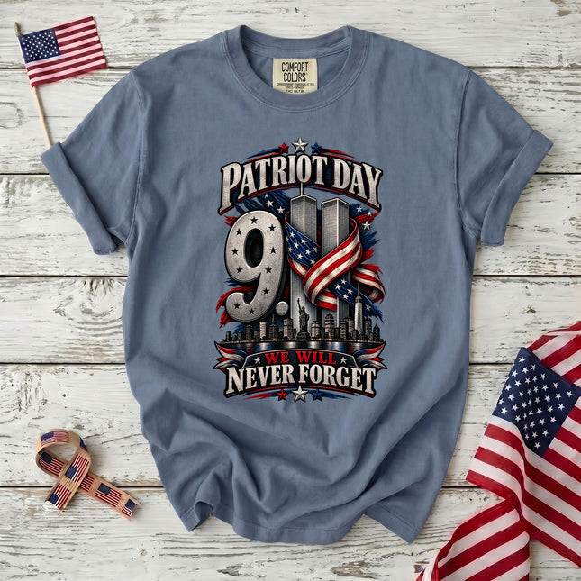 Comfort Colors Patriot Day 911 25th Anniversary We Will Never Forget Memorial T-Shirt
