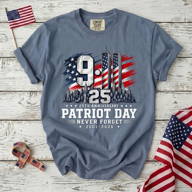 Comfort Colors 25th Patriot Day 9 11 Never Forget American Flag T-Shirt