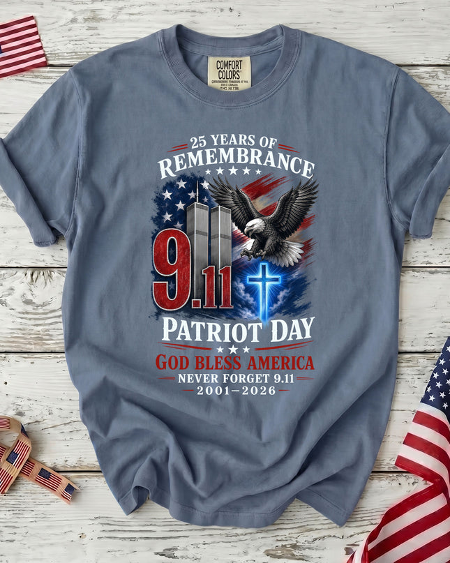 Comfort Colors 25th Patriot Day God Bless America Eagle Cross T-Shirt