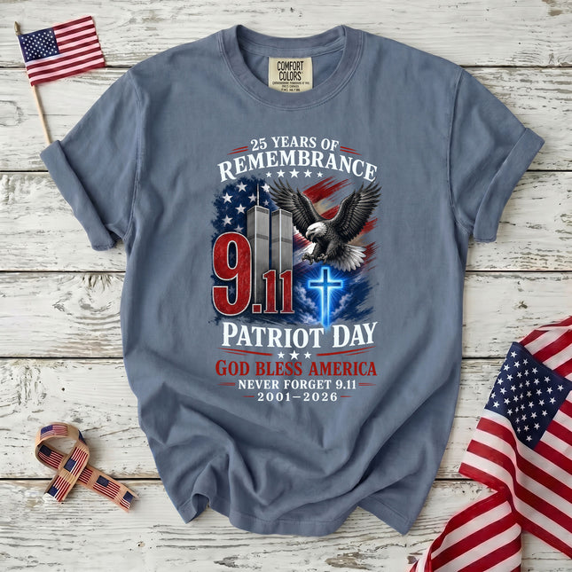 Comfort Colors 25th Patriot Day God Bless America Eagle Cross T-Shirt