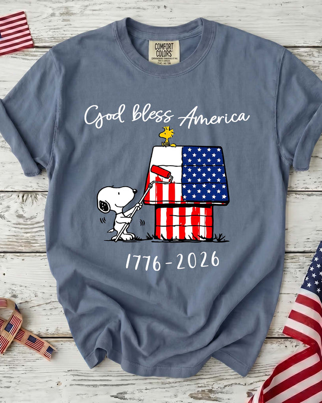 Comfort Colors 250th Anniversary USA God Bless America Flag Painting Dog T-Shirt