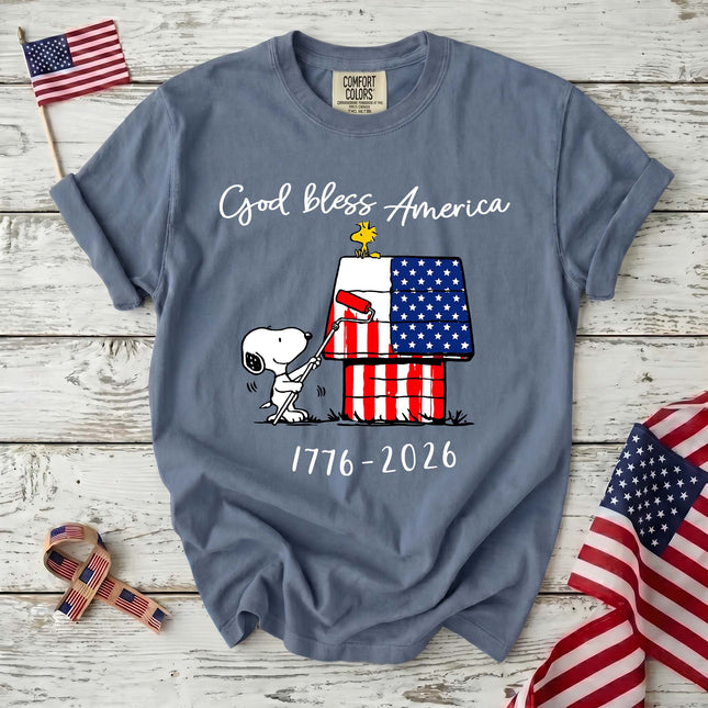 Comfort Colors 250th Anniversary USA God Bless America Flag Painting Dog T-Shirt