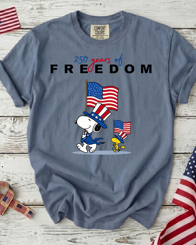 JEAN_0ac25910-7fd1-4914-a3e0-9112ffb49514 - AuraNations - Comfort Colors 250 Years Of Freedom T-Shirt - Blue Jean / S - 250TH ANNIVERSARY, ALL, COMFORT COLORS, NO CUSTOM, PRODUCTS, SNPY, TSHIRT