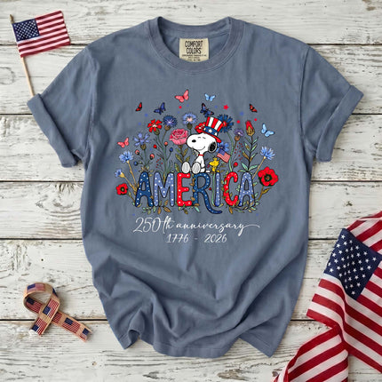 Comfort Colors America 250th Anniversary Floral Uncle Sam Hat Dog T-Shirt