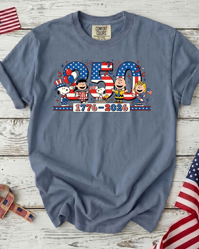 JEAN_18697b92-029b-48c9-bd85-706cbbfbe64b - AuraNations - Comfort Colors 250 Years 1776-2026 Patriotic Friends Celebration T-Shirt - Blue Jean / S - 250TH ANNIVERSARY, ALL, COMFORT COLORS, NO CUSTOM, PRODUCTS, SNPY, TSHIRT