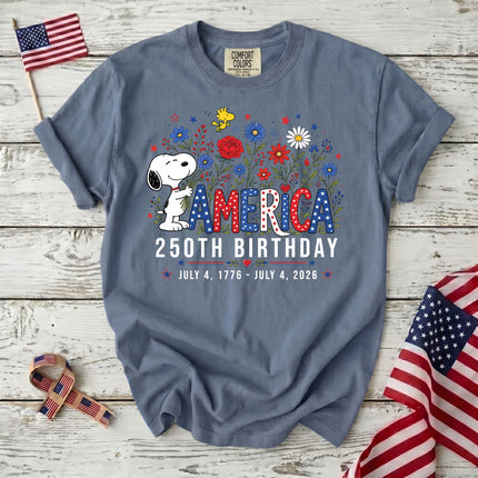 Comfort Colors America 250th Birthday Floral Hugging Dog T-Shirt