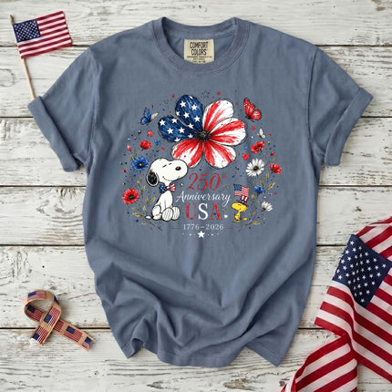 JEAN_1ee8eb61-b95a-4fa4-948d-c204b8c184c4 - AuraNations - Comfort Colors 250th Anniversary USA Flag Flower Patriotic Bird Dog T-Shirt - Blue Jean / S - 250TH ANNIVERSARY, ALL, COMFORT COLORS, NO CUSTOM, PRODUCTS, SNPY, TSHIRT